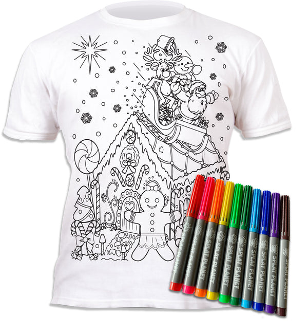 kids, children, chlidrens, eatsleepdoodle, eat sleep doodle, grafix, colour in t-shirt, colour in tshirt, color in t-shirt, color in t shirt, gingerbread, Christmas, festive colour in, wash out, colour in again, magic colouring, fabric pens, splat planet, colouring, colour in, washable pens, magic, toddlers, Kids, magic,  colouring, fabric pens, boys, girls, gift, christmas present, unique gift,