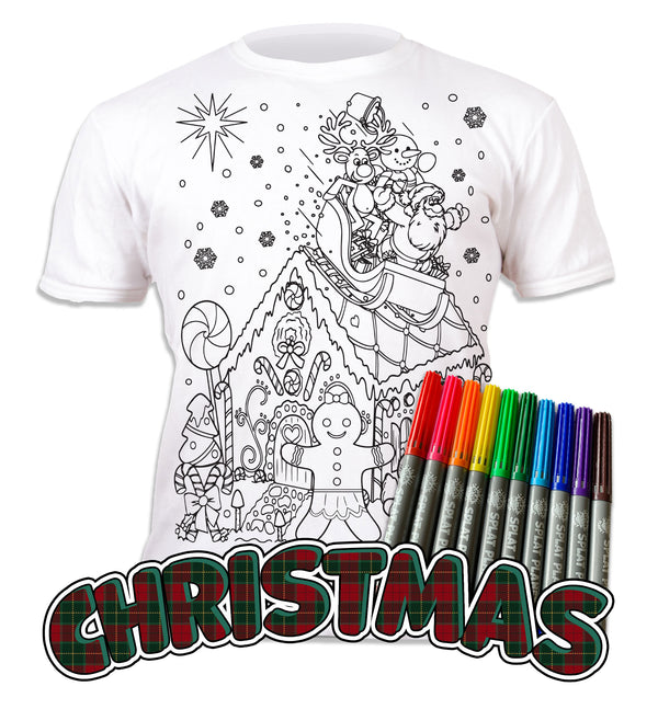 kids, children, chlidrens, eatsleepdoodle, eat sleep doodle, grafix, colour in t-shirt, colour in tshirt, color in t-shirt, color in t shirt, gingerbread, Christmas, festive colour in, wash out, colour in again, magic colouring, fabric pens, splat planet, colouring, colour in, washable pens, magic, toddlers, Kids, magic,  colouring, fabric pens, boys, girls, gift, christmas present, unique gift,