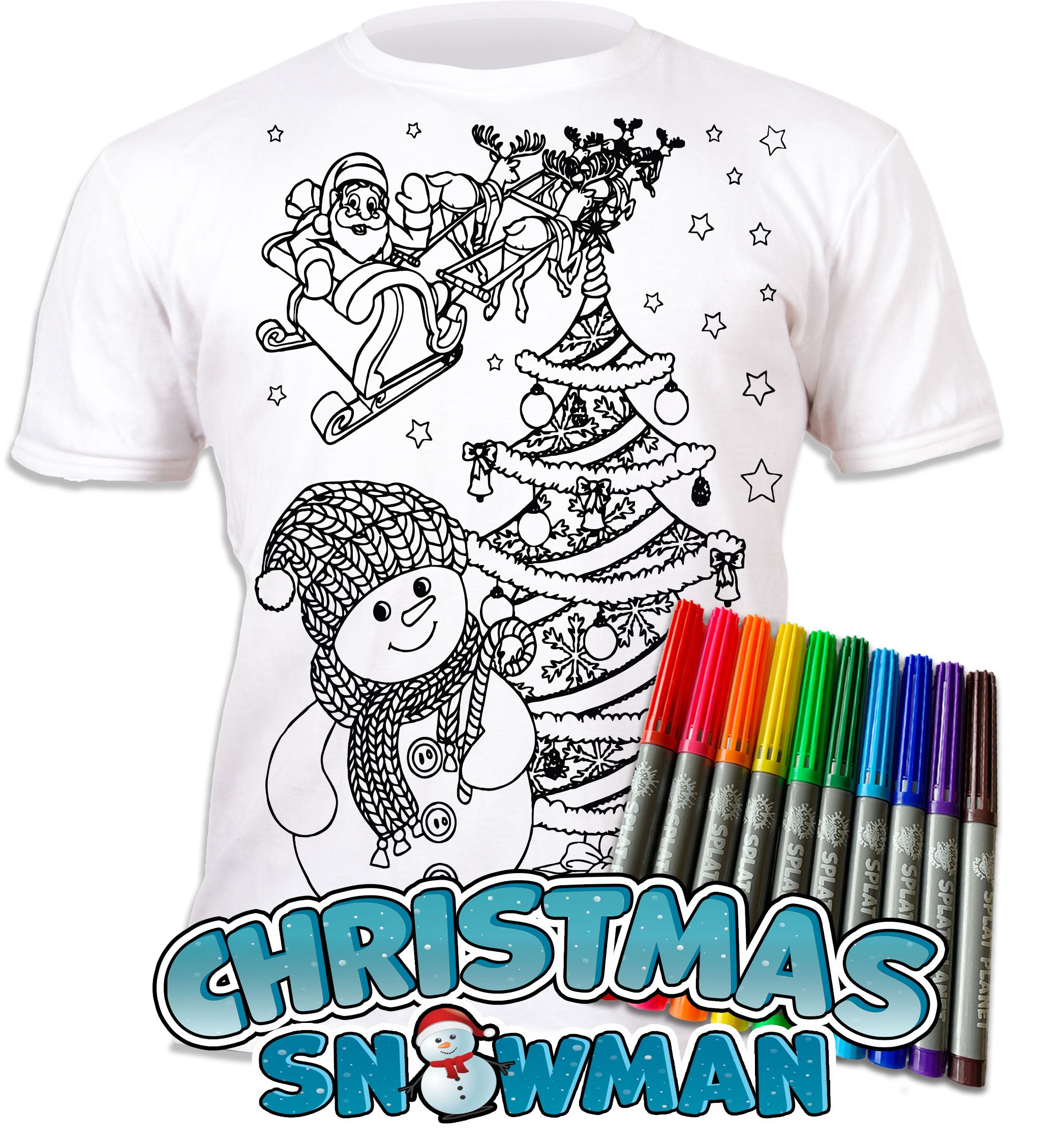 kids, children, chlidrens, eatsleepdoodle, eat sleep doodle, grafix, colour in t-shirt, colour in tshirt, color in t-shirt, color in t shirt, gingerbread, Snowman, Christmas, Santa, Father Christmas, festive colour in, wash out, colour in again, magic colouring, fabric pens, splat planet, colouring, colour in, washable pens, magic, toddlers, Kids, magic,  colouring, fabric pens, boys, girls, gift, christmas present, unique gift,