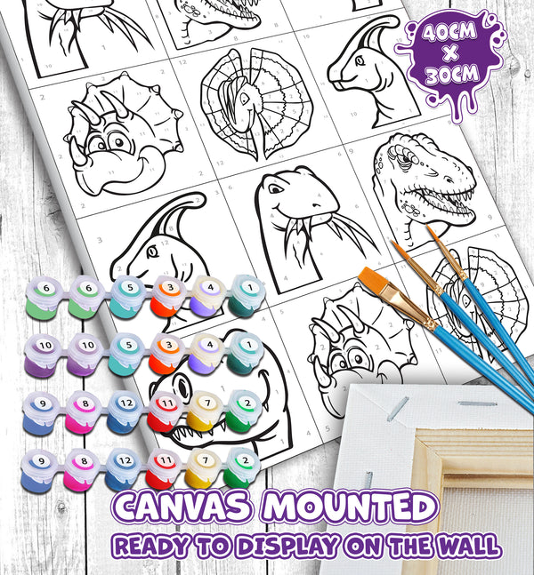 Dinosaur paint by number, Dinosaur painting, Dinosaur painting for kids, Dinosaur painting easy, Dinosaur painting by numbers uk, Dinosaur painting set, washable acrylic paints, Dinosaur gifts for boys, paint by number on canvas, paint by numbers ready for wall mounting, paint by numbers for kids, paint by numbers for beginners, paint by numbers for children, paint by numbers with frame, framed paint by numbers