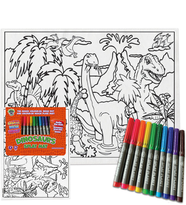 kids, children, chlidrens, eatsleepdoodle, eat sleep doodle, grafix, colour in t-shirt, colour in tshirt, color in t-shirt, color in placemat, place mat, splat mat, Dinosaurs, Dino, Dinosaur, Dinosaur colouring, Trex, Tyrannosaurus, Triceratops, Velociraptor, Stegosaurus, colour in, wash out, colour in again, magic colouring, fabric pens, splat planet, colouring, colour in, washable pens, magic, toddlers, Kids, magic,  colouring, fabric pens, boys, girls, gift, christmas present, 