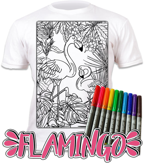 kids, children, chlidrens, eatsleepdoodle, eat sleep doodle, grafix, colour in t-shirt, Flamingo, Flamingo Summer, Flamingo colouring, Summer, Colouring, coloring, art2colour, art 2 colour, splat planet, Flamingo, Animal, Zoo, colouring, colour in, personalise, Magic, Goonies, kids gift, unique present, magic t-shirt, magic t-shirt