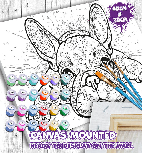 French Bulldog paint by number, French Bulldog painting, Dog painting for kids, Dog painting easy, French Bulldog painting set, washable acrylic paints,  gifts for girls, paint by number on canvas, paint by numbers ready for wall mounting, paint by numbers for kids, paint by numbers for beginners, paint by numbers for children, paint by numbers with frame, framed paint by numbers, French bulldog gifts,  French bulldog toys, French Bulldog Art, arts and crafts for adults, fluorescent paints, UV Neon Paints