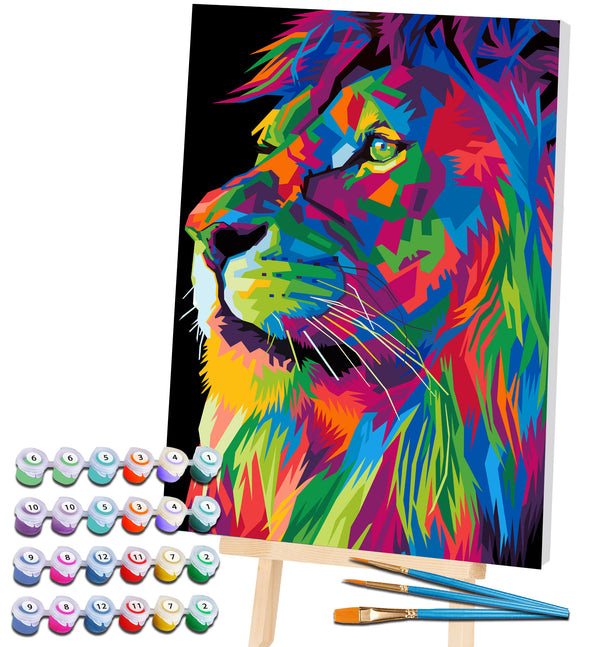 Lion paint by number, Lion painting, Lion painting for kids, Lion painting easy, Lion jungle animal painting set, washable acrylic paints, Cat gifts for girls, paint by number on canvas, paint by numbers ready for wall mounting, paint by numbers for kids, paint by numbers for beginners, paint by numbers for children, paint by numbers with frame, framed paint by numbers, lion gifts for girls, lion toys, lion gifts for kid, arts and crafts for adults, fluorescent paints, UV Neon Paints