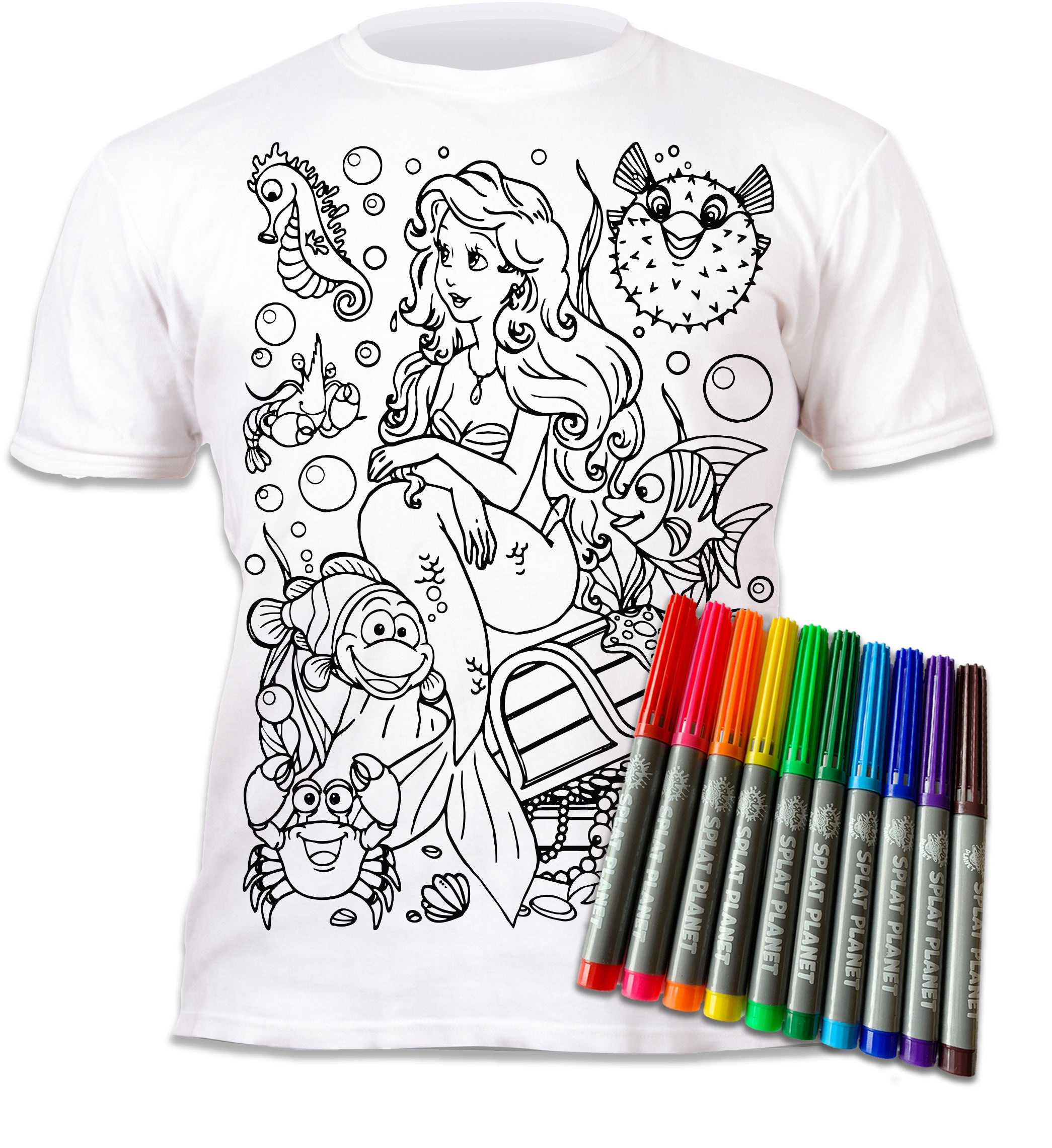 kids, children, childrens, colour in t-shirt, eatsleepdoodle, eat sleep doodle, grafix, splat planet, colouring, colour in, washable pens, magic, toddlers, Kids, magic, footy colouring, Arial colouring, the little mermaid, disney, Disney colouring, mermaid colouring, comic, movie, warner movie, cartoon, Sebastian little mermaid, fish, sea, tshirt, finding nemo colouring, finding dory colouring, finding dory, clown fish, seaweed, fabric pens, boys, girls, toddlers, gift, christmas present,