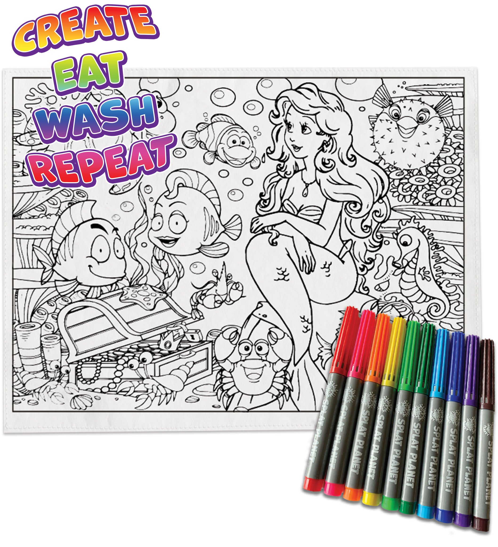 kids, children, chlidrens, colour in t-shirt, eatsleepdoodle, eat sleep doodle, grafix,  splat planet, color in t-shirt, color in t shirt, placemat, place mat, keep kids busy, unicorn placemat, Unicorn, Memaid, the little mermaid, Disney, Unicorn t shirt, rainbow, rainbow colouring, Unicorn colouring, Unicorn coloring, personalise, Magic, kids gift, unique present, magic t-shirt, magic placemat, splat mat, splat planet,