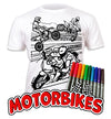 kids, children, chlidrens, eatsleepdoodle, eat sleep doodle, grafix, colour in t-shirt, splat planet, Butterflies, colouring, colour in, personalise, Magic, Motorbikes, Biker