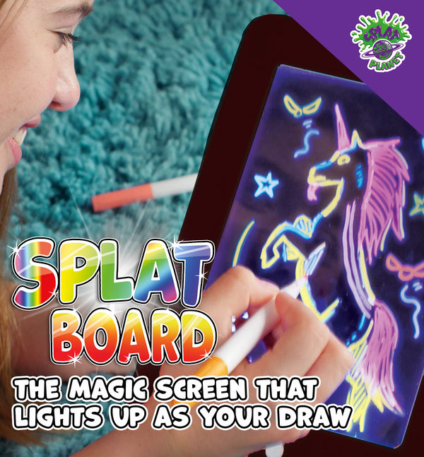 glow pad, glow board, neon board, neon bored, ADHD toy, splat planet glow board, splat board, magic pad, kml pagic pad, draw on plastic, pens draw on glass, tracing kids gift, unicorn gifts for girls. dinosaur gifts for boys, marvin magic glow board, craziart glow board, glow board pens, portable toy, travel toy, nightlight, SEN toy