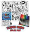 kids, children, eatsleepdoodle, eat sleep doodle, grafix,  placemat, place mat, splat planet, colouring, colour in, washable pens, magic, toddlers, Kids, super hereos colouring, superhero, disney, Disney colouring, superman colouring, superman, super man, captain America, Spiderman, batman, green ivy, robin, iron man, ironman, bat man, hero, superhero, super hero, hereos, save the world, green lantern, marvel, comic, movie, warner movie, fabric pens, boys, girls, toddlers, gift, christmas present