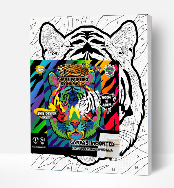 Tiger paint by number, Tiger painting, Tiger painting for kids, Tiger painting easy, Tiger jungle animal painting set, washable acrylic paints, Tiger gifts, paint by number on canvas, paint by numbers ready for wall mounting, paint by numbers for kids, paint by numbers for beginners, paint by numbers for children, paint by numbers with frame, framed paint by numbers, Tiger arts and crafts, Tiger toys, Tiger art, arts and crafts for adults, fluorescent paints, UV Neon Paints