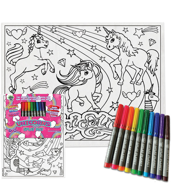 kids, children, chlidrens, colour in t-shirt, eatsleepdoodle, eat sleep doodle, grafix,  splat planet, color in t-shirt, color in t shirt, placemat, place mat, keep kids busy, unicorn placemat, Unicorn, Unique unicorn, Unicorn t shirt, rainbow, rainbow colouring, Unicorn colouring, Unicorn coloring, personalise, Magic, kids gift, unique present, magic t-shirt, magic placemat, splat mat, splat planet,