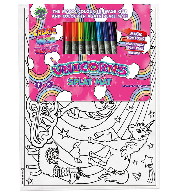 kids, children, chlidrens, colour in t-shirt, eatsleepdoodle, eat sleep doodle, grafix,  splat planet, color in t-shirt, color in t shirt, placemat, place mat, keep kids busy, unicorn placemat, Unicorn, Unique unicorn, Unicorn t shirt, rainbow, rainbow colouring, Unicorn colouring, Unicorn coloring, personalise, Magic, kids gift, unique present, magic t-shirt, magic placemat, splat mat, splat planet,