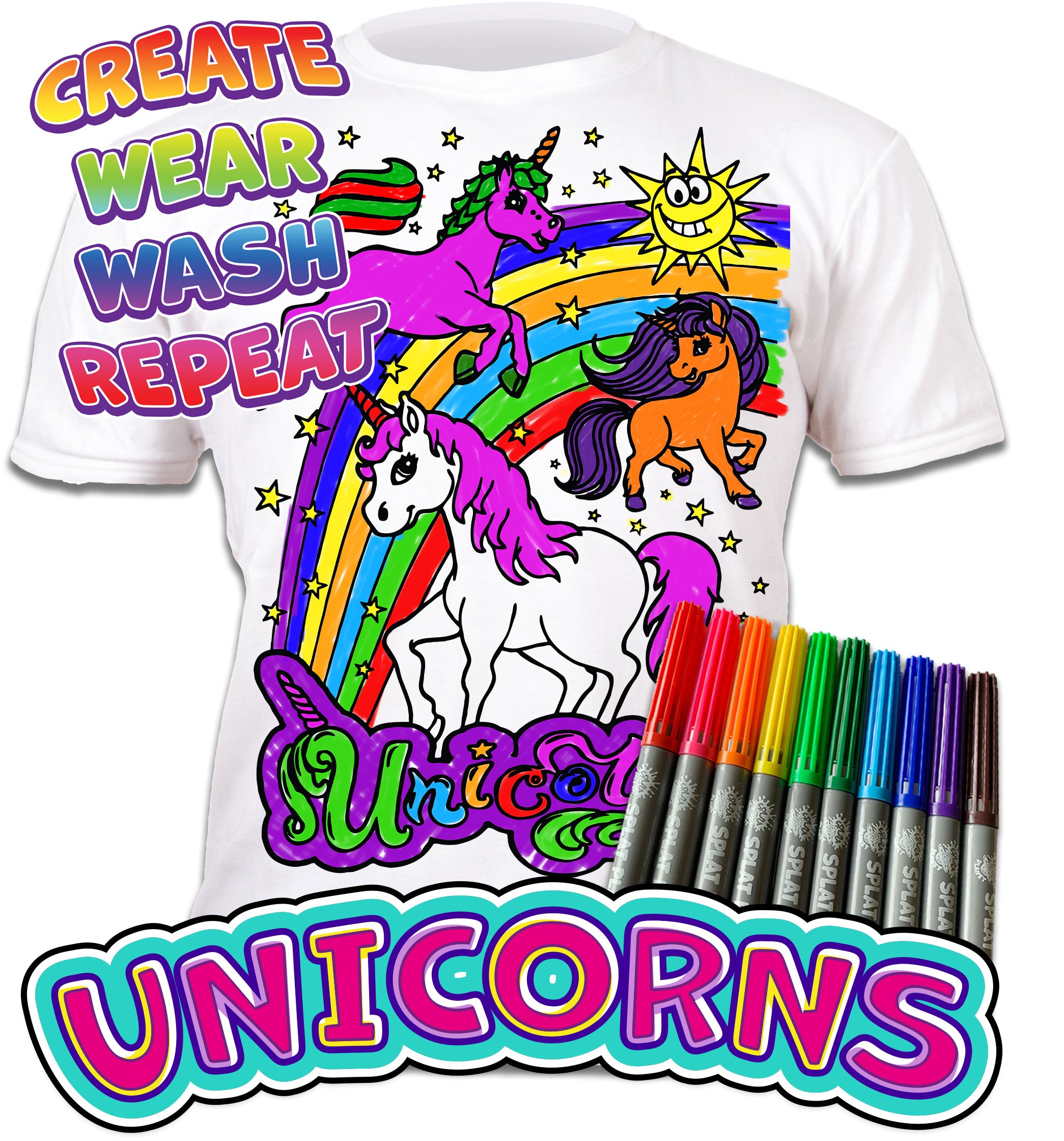 kids, children, chlidrens, colour in t-shirt, eatsleepdoodle, eat sleep doodle, grafix,  splat planet, color in t-shirt, color in t shirt, Unicorn, Unique unicorn, Unicorn t shirt, rainbow, rainbow colouring, Unicorn colouring, Unicorn coloring, personalise, Magic, kids gift, unique present, magic t-shirt, magic t-shirt
