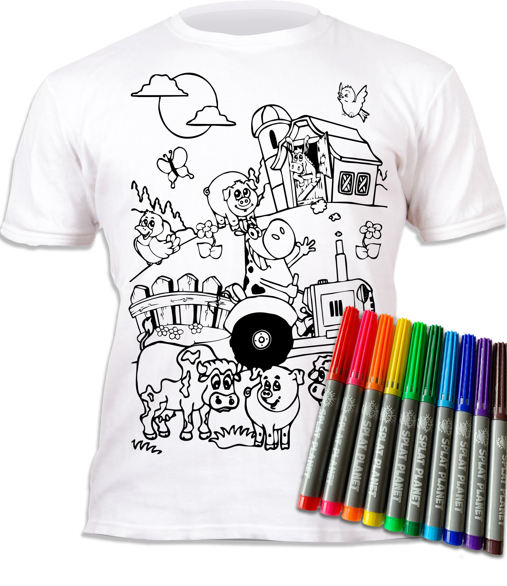 kids, children, chlidrens, colour in t-shirt, art2colour, art 2 colour, splat planet, Butterflies, Farm, Farm animal, Farm colouring, Farm colour in, colouring, colour in, personalise, Magic, Farm