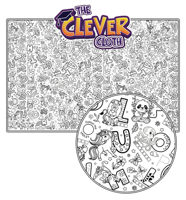 Educational colouring tablecloth, English learning colouring cloth, Alphabet colouring table cover, Kids learning through play, Eco educational craft
