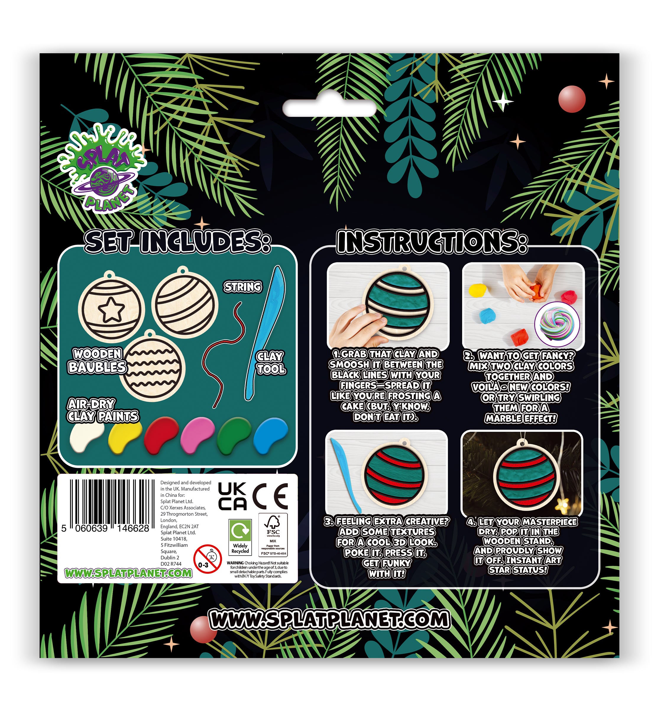 Splat Planet Mess-Free Clay Colouring Kit – Baubles | 3D Air-Dry Clay Christmas Decoration Craft for Kids