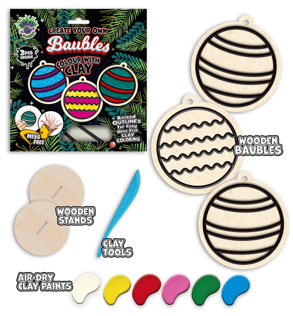 Splat Planet Mess-Free Clay Colouring Kit – Baubles | 3D Air-Dry Clay Christmas Decoration Craft for Kids