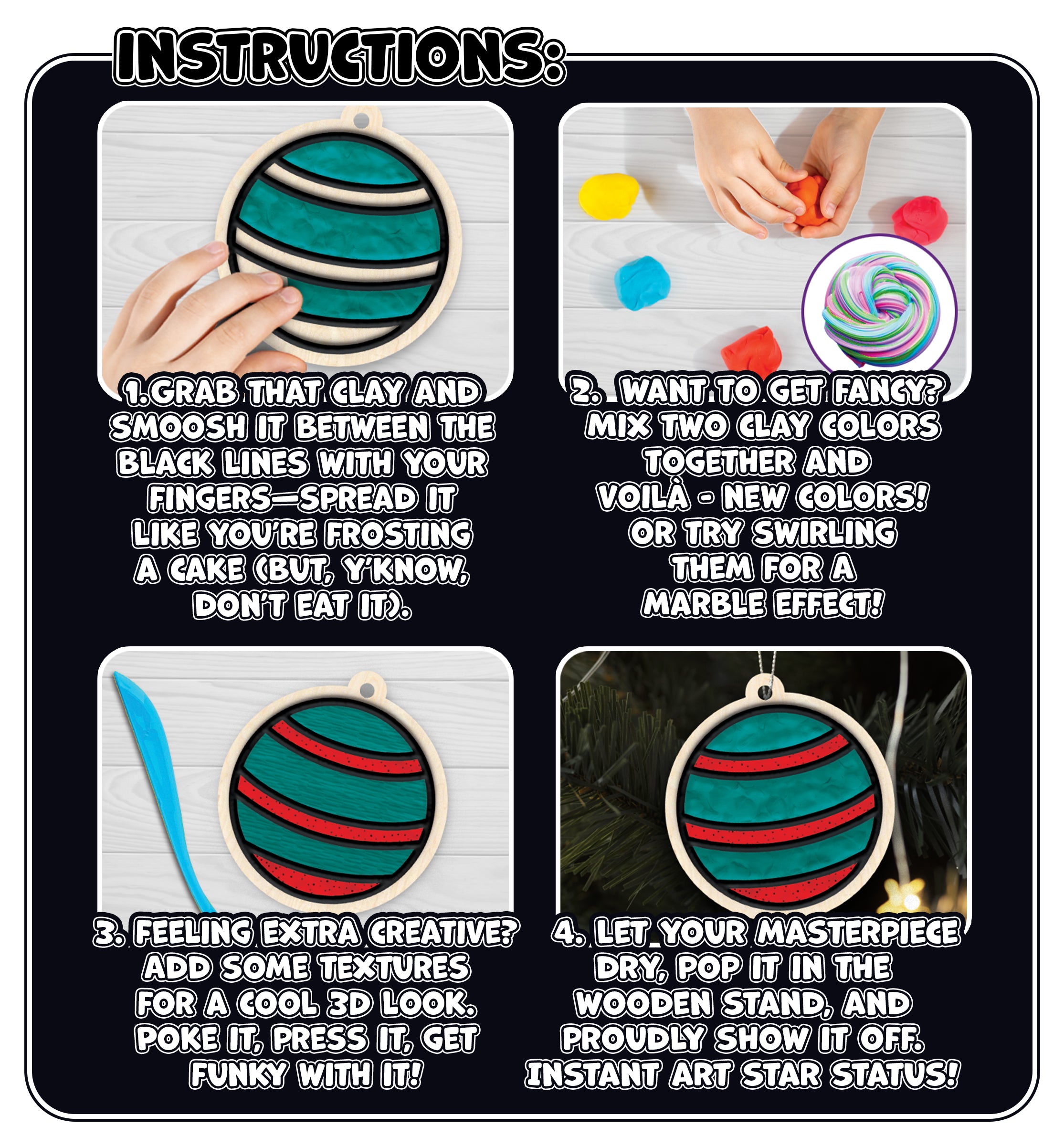 Splat Planet Mess-Free Clay Colouring Kit – Baubles | 3D Air-Dry Clay Christmas Decoration Craft for Kids