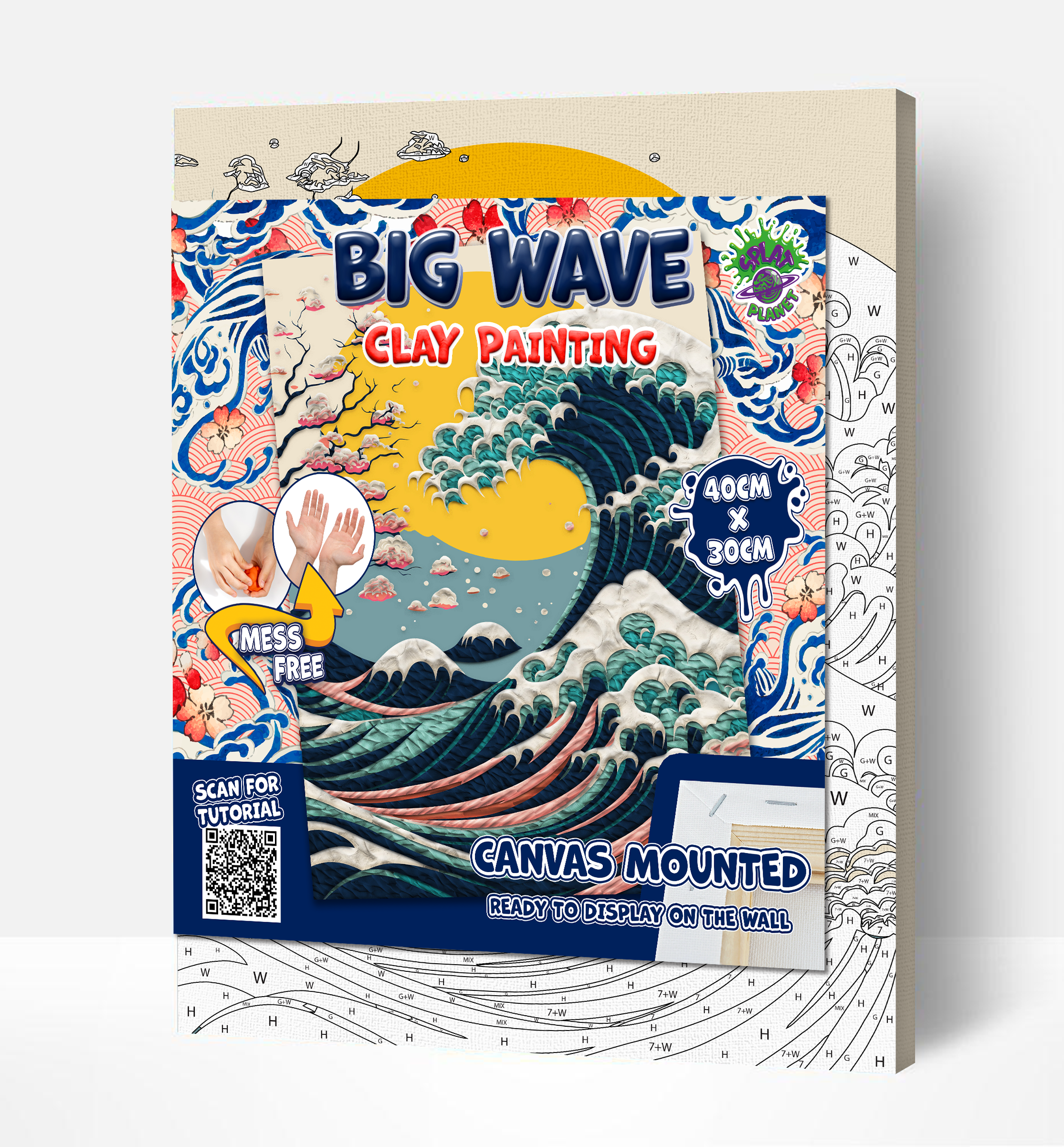 Great Wave clay painting kit with canvas mounted art board, colourful air-dry clay and sculpting tools, offering mess-free sensory play and screen-free creative crafting.