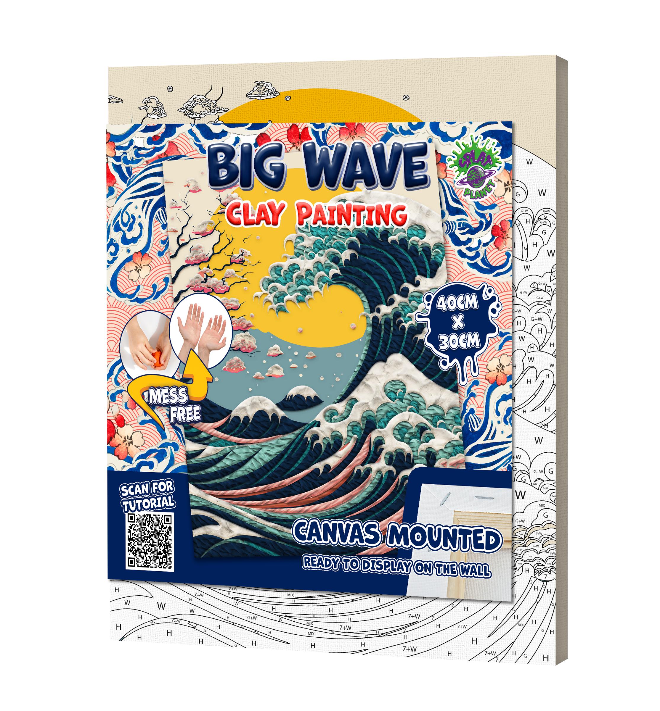Great Wave clay painting kit with canvas mounted art board, colourful air-dry clay and sculpting tools, offering mess-free sensory play and screen-free creative crafting.