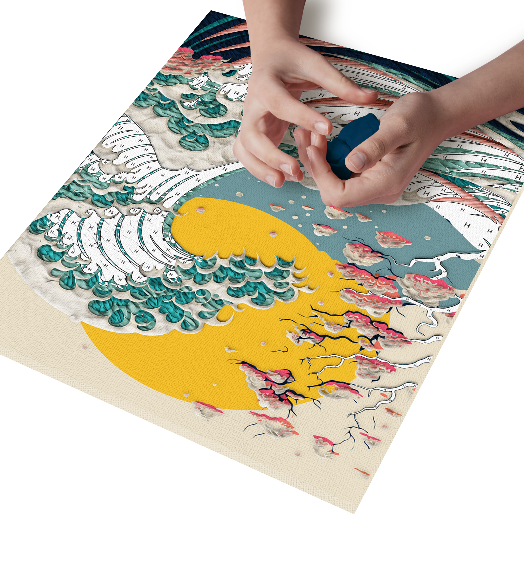 Great Wave clay painting kit with canvas mounted art board, colourful air-dry clay and sculpting tools, offering mess-free sensory play and screen-free creative crafting.