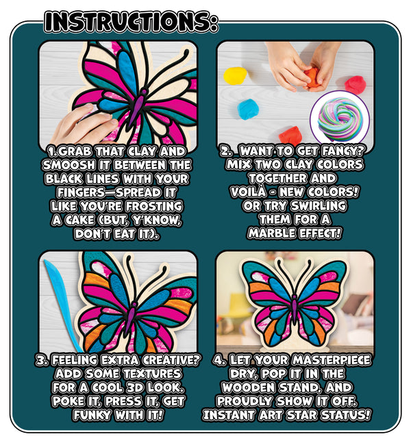 Butterfly clay colouring kit, Butterfly clay art set, Butterfly modelling clay craft, DIY Butterfly clay activity, Colourful butterfly craft kit, Nature themed clay art, Butterfly creative project for kids, Sensory clay colouring set, Kids butterfly craft kit, Butterfly gift for girls, Non-toxic clay craft.
