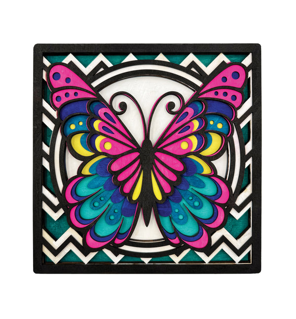Butterfly wooden art kit, Butterfly craft kit for kids, Layered butterfly wood painting set, DIY Butterfly craft, Colourful butterfly décor, Nature themed wooden art, Kids butterfly project, Creative butterfly craft kit.