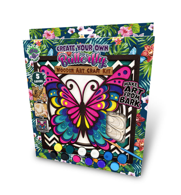 Butterfly wooden art kit, Butterfly craft kit for kids, Layered butterfly wood painting set, DIY Butterfly craft, Colourful butterfly décor, Nature themed wooden art, Kids butterfly project, Creative butterfly craft kit.
