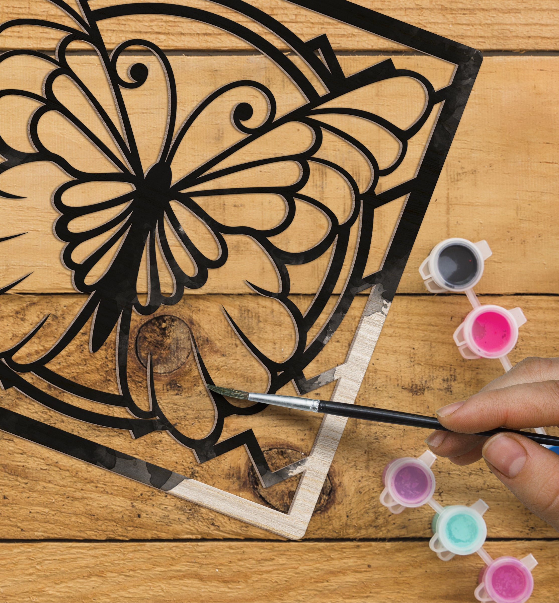 Butterfly wooden art kit, Butterfly craft kit for kids, Layered butterfly wood painting set, DIY Butterfly craft, Colourful butterfly décor, Nature themed wooden art, Kids butterfly project, Creative butterfly craft kit.