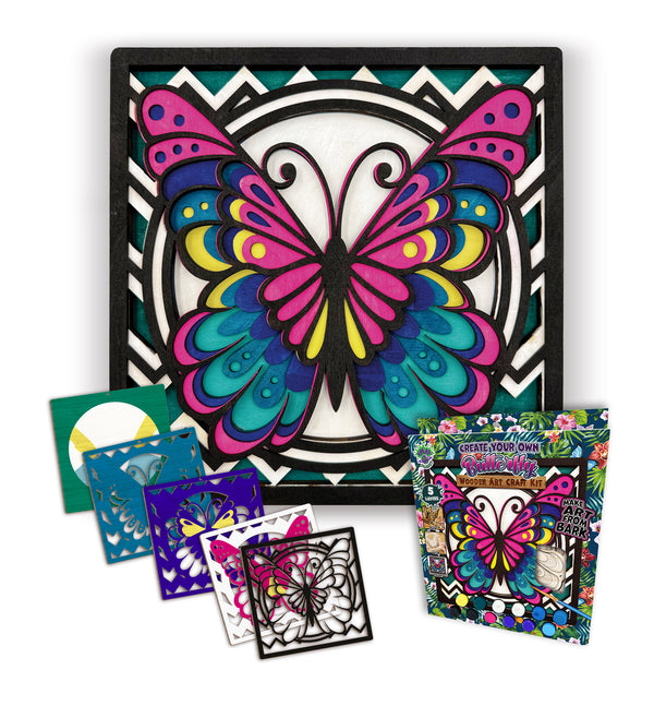 Butterfly wooden art kit, Butterfly craft kit for kids, Layered butterfly wood painting set, DIY Butterfly craft, Colourful butterfly décor, Nature themed wooden art, Kids butterfly project, Creative butterfly craft kit.