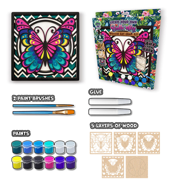 Butterfly wooden art kit, Butterfly craft kit for kids, Layered butterfly wood painting set, DIY Butterfly craft, Colourful butterfly décor, Nature themed wooden art, Kids butterfly project, Creative butterfly craft kit.