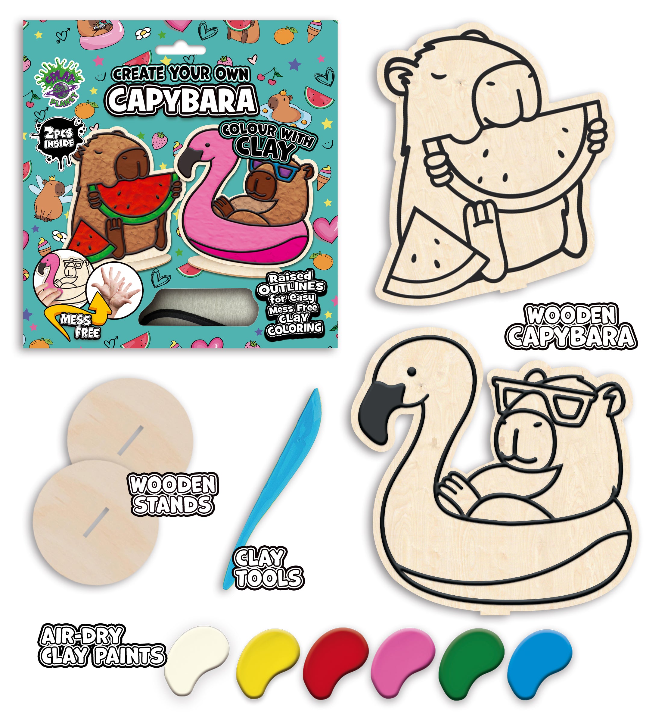 Capybara clay colouring kit, Capybara themed clay art set, Capybara clay craft for kids, DIY capybara modelling kit, 3D capybara clay project, Sensory capybara clay kit, Creative capybara craft activity, Non-toxic clay craft set, Summer capybara clay art kit, Kids capybara craft