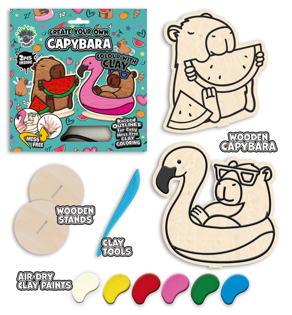 Capybara clay colouring kit, Capybara themed clay art set, Capybara clay craft for kids, DIY capybara modelling kit, 3D capybara clay project, Sensory capybara clay kit, Creative capybara craft activity, Non-toxic clay craft set, Summer capybara clay art kit, Kids capybara craft