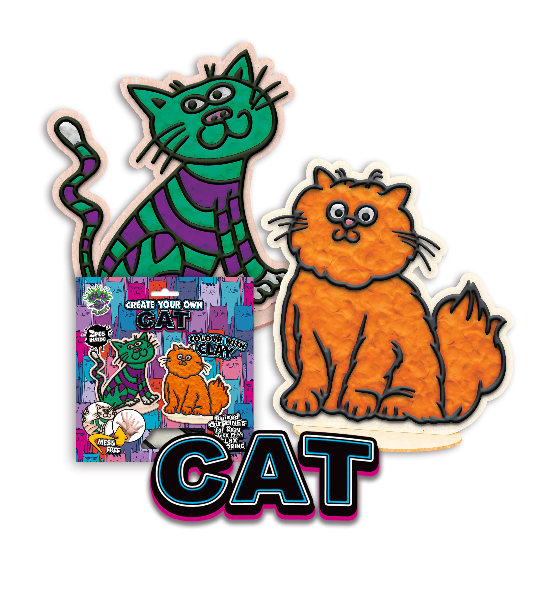 Cat clay colouring kit, Cat clay art set, Cute cat modelling craft, DIY cat clay activity, Cat creative kit for kids, Cat lover arts and crafts, Adorable cat clay project, Non-toxic clay colouring set, Kids cat craft kit, Kitty themed modelling set, Cat gift for children.