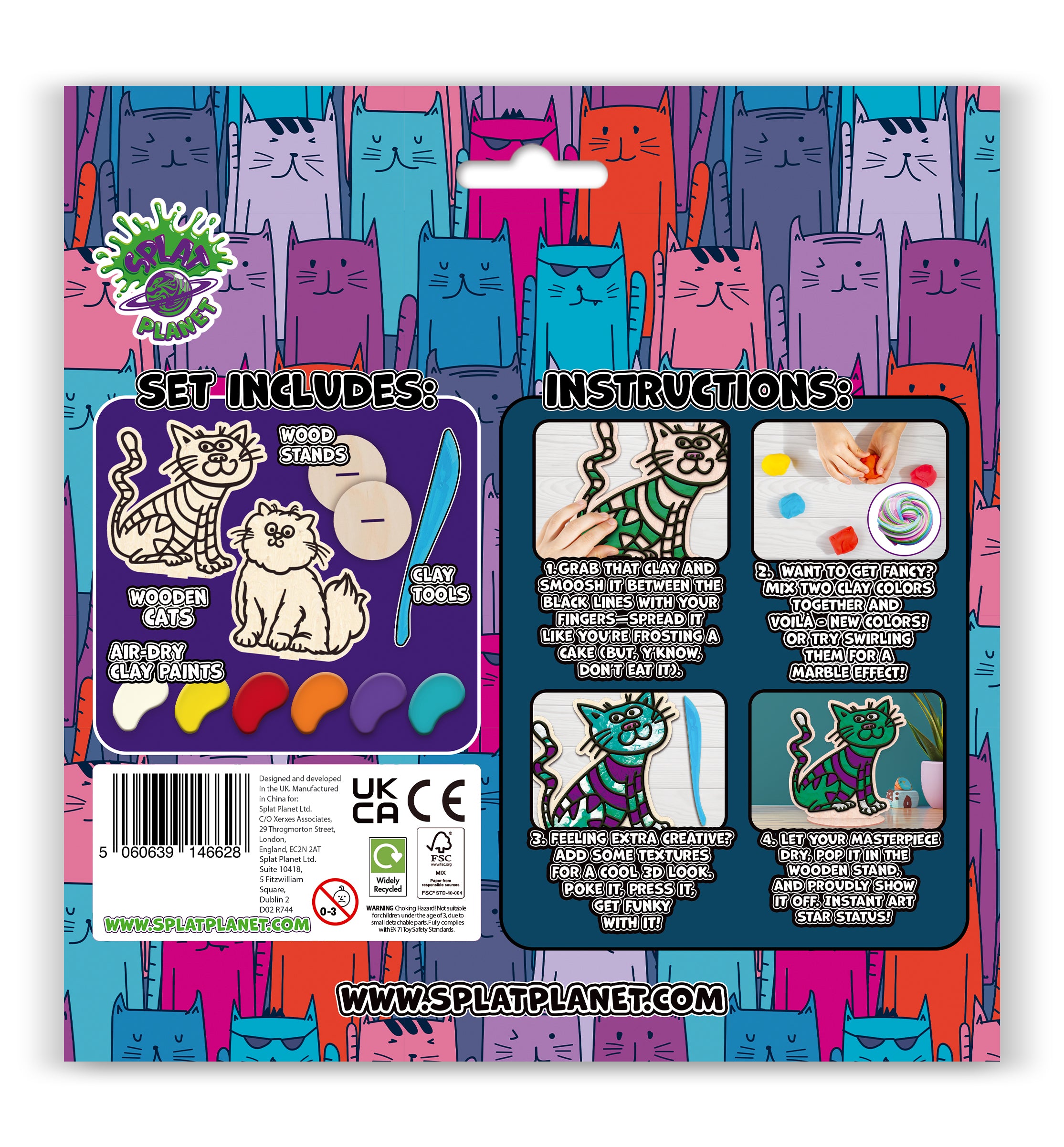 Cat clay colouring kit, Cat clay art set, Cute cat modelling craft, DIY cat clay activity, Cat creative kit for kids, Cat lover arts and crafts, Adorable cat clay project, Non-toxic clay colouring set, Kids cat craft kit, Kitty themed modelling set, Cat gift for children.