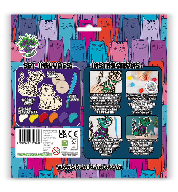 Cat clay colouring kit, Cat clay art set, Cute cat modelling craft, DIY cat clay activity, Cat creative kit for kids, Cat lover arts and crafts, Adorable cat clay project, Non-toxic clay colouring set, Kids cat craft kit, Kitty themed modelling set, Cat gift for children.