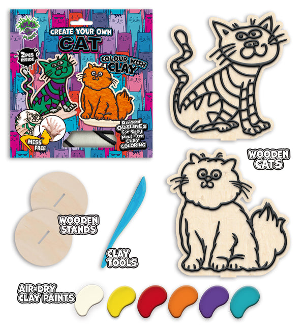 Cat clay colouring kit, Cat clay art set, Cute cat modelling craft, DIY cat clay activity, Cat creative kit for kids, Cat lover arts and crafts, Adorable cat clay project, Non-toxic clay colouring set, Kids cat craft kit, Kitty themed modelling set, Cat gift for children.