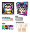 Cat wooden art kit, Cat craft kit for kids, Layered cat painting set, DIY cat craft, Cute cat wooden art, Cat wall décor, Kids cat activity kit, Cat lover craft project.