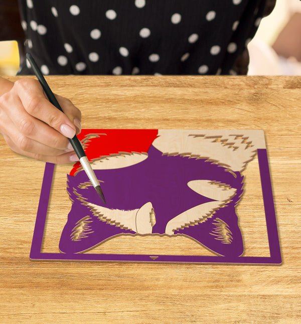 Cat wooden art kit, Cat craft kit for kids, Layered cat painting set, DIY cat craft, Cute cat wooden art, Cat wall décor, Kids cat activity kit, Cat lover craft project.