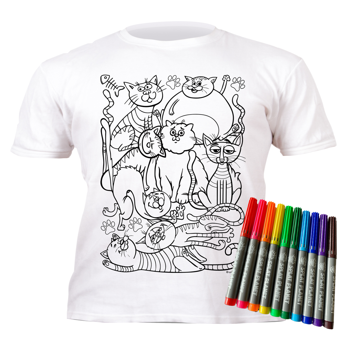 Cats colour in, wash out and colour in kids T-shirt | Personalise