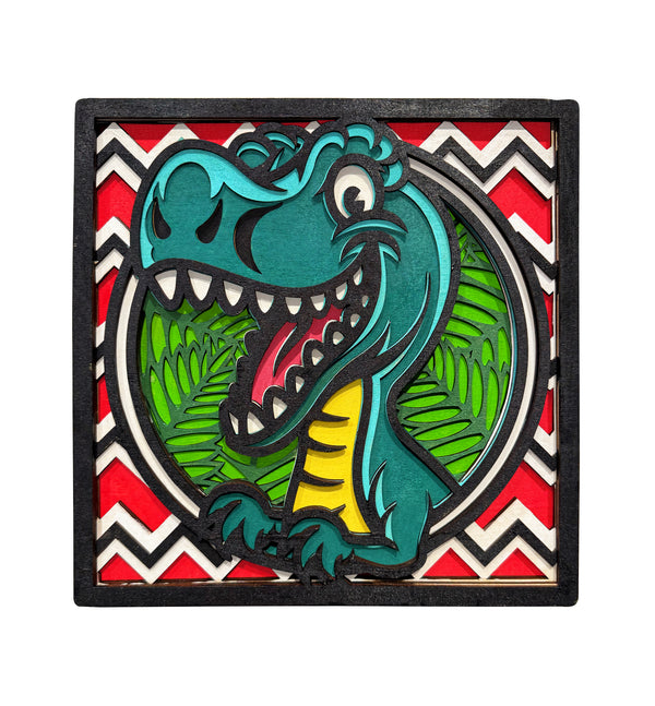 Dinosaur wooden art kit, Dino craft kit for kids, Layered dinosaur wood art, DIY Dinosaur painting set, Prehistoric themed craft kit, Kids Dino activity, Dinosaur wall décor, Creative Dino project, T-Rex wooden craft set.