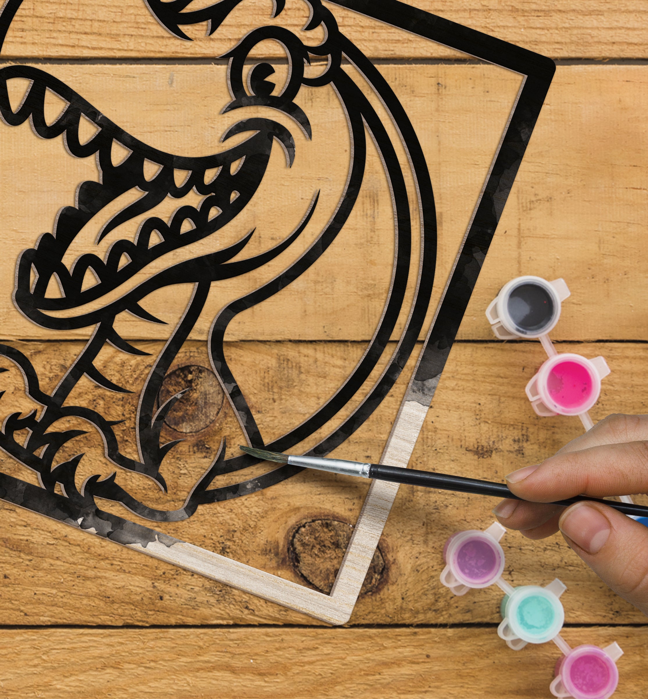 Dinosaur wooden art kit, Dino craft kit for kids, Layered dinosaur wood art, DIY Dinosaur painting set, Prehistoric themed craft kit, Kids Dino activity, Dinosaur wall décor, Creative Dino project, T-Rex wooden craft set.