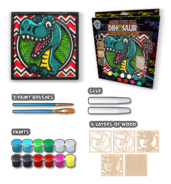 Dinosaur wooden art kit, Dino craft kit for kids, Layered dinosaur wood art, DIY Dinosaur painting set, Prehistoric themed craft kit, Kids Dino activity, Dinosaur wall décor, Creative Dino project, T-Rex wooden craft set.