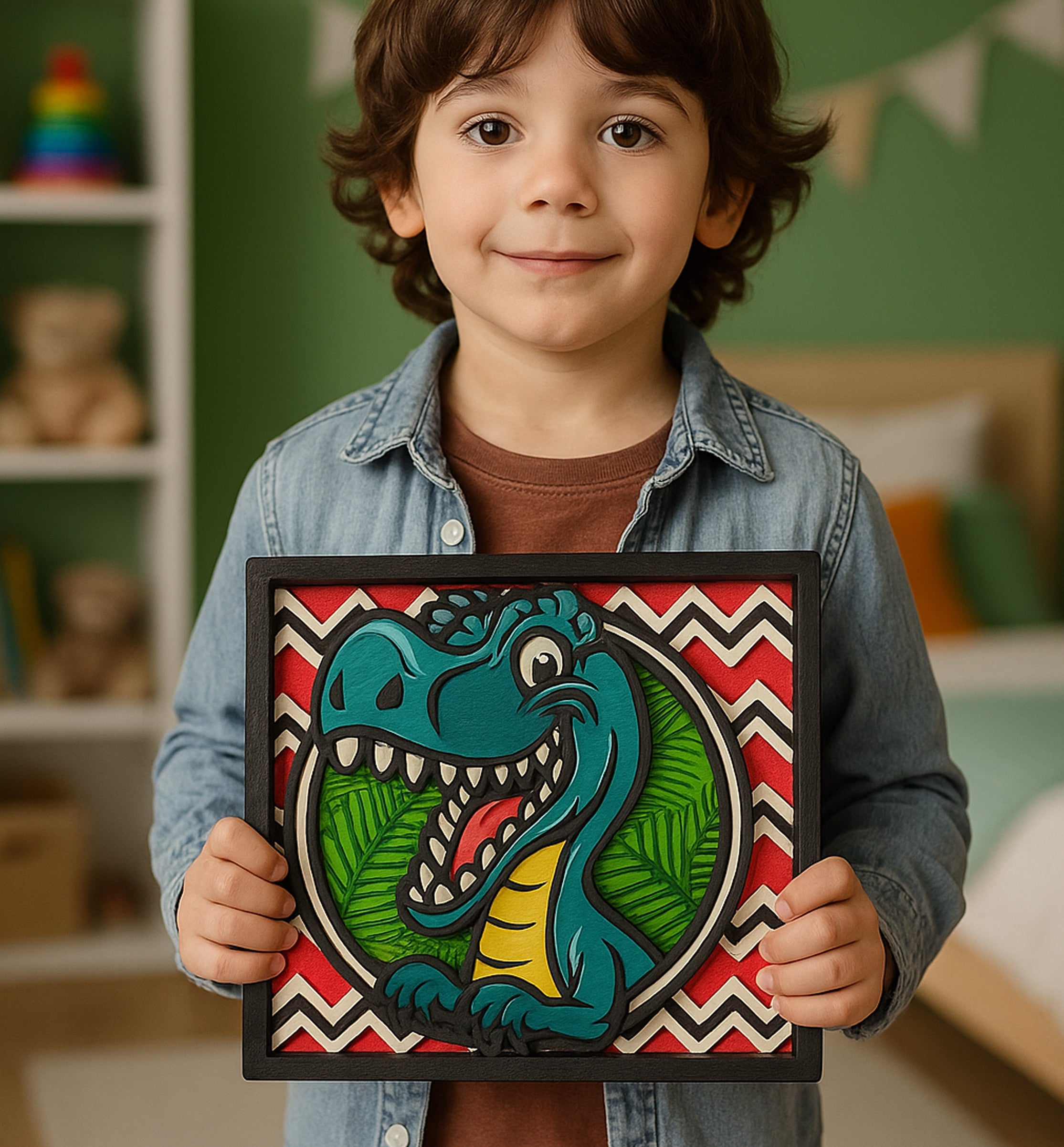 Dinosaur wooden art kit, Dino craft kit for kids, Layered dinosaur wood art, DIY Dinosaur painting set, Prehistoric themed craft kit, Kids Dino activity, Dinosaur wall décor, Creative Dino project, T-Rex wooden craft set.