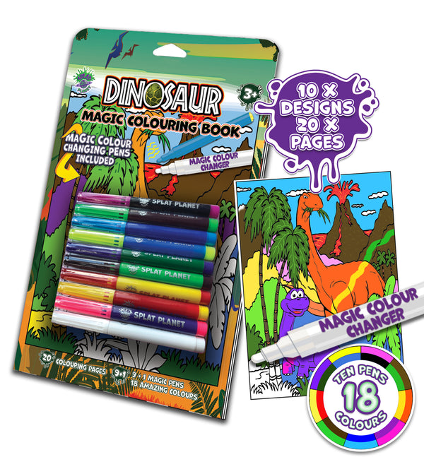 Dinosaurs, T-rex, tyrannosaurus, Triceratops, Velociraptors, Stegosaurus, Apatosaurus, jungle, Fibracolour, fibra colour, magic colour changing pens, colour changing, magic pens, felt tips, Princess colouring book, Mermaid, fairies, Princess, Fairytale, magic colouring book, childrens gift, kids unique present, amazing colouring book,