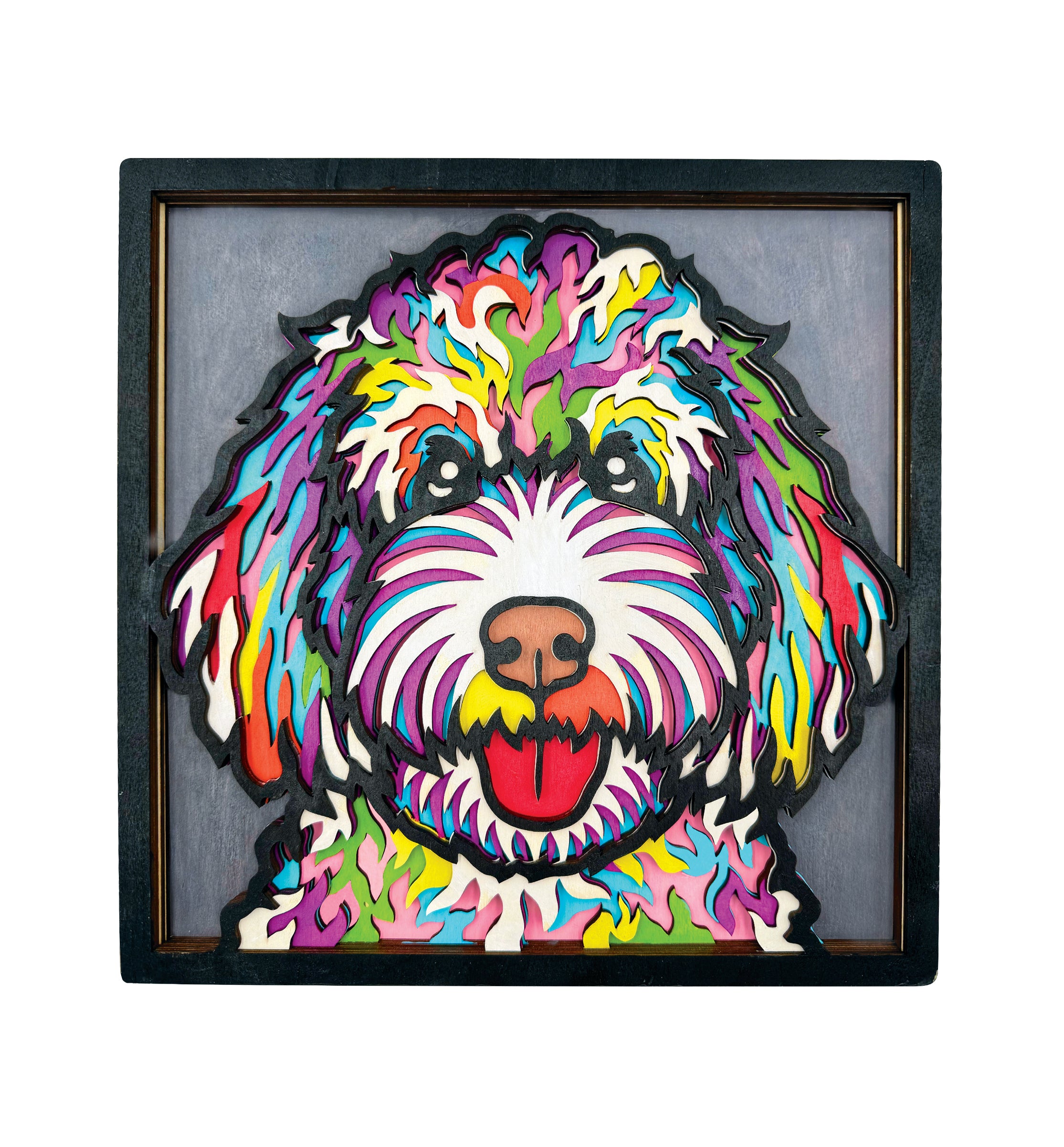 Doodle dog wooden art kit, Doodle dog craft kit for kids, Wooden dog painting set, DIY pet art kit, Layered doodle dog wood art, Fluffy dog wall décor, Kids doodle dog craft activity, Dog lover craft gift, Creative dog project.