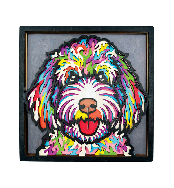 Doodle dog wooden art kit, Doodle dog craft kit for kids, Wooden dog painting set, DIY pet art kit, Layered doodle dog wood art, Fluffy dog wall décor, Kids doodle dog craft activity, Dog lover craft gift, Creative dog project.