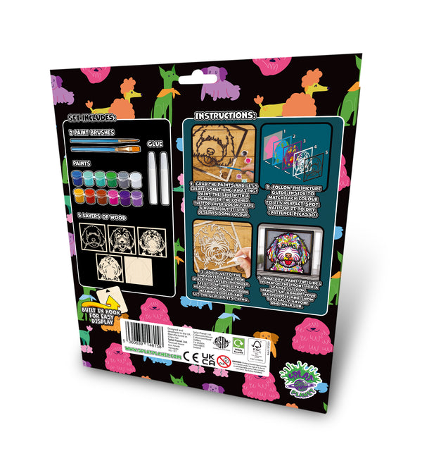 Doodle dog wooden art kit, Doodle dog craft kit for kids, Wooden dog painting set, DIY pet art kit, Layered doodle dog wood art, Fluffy dog wall décor, Kids doodle dog craft activity, Dog lover craft gift, Creative dog project.