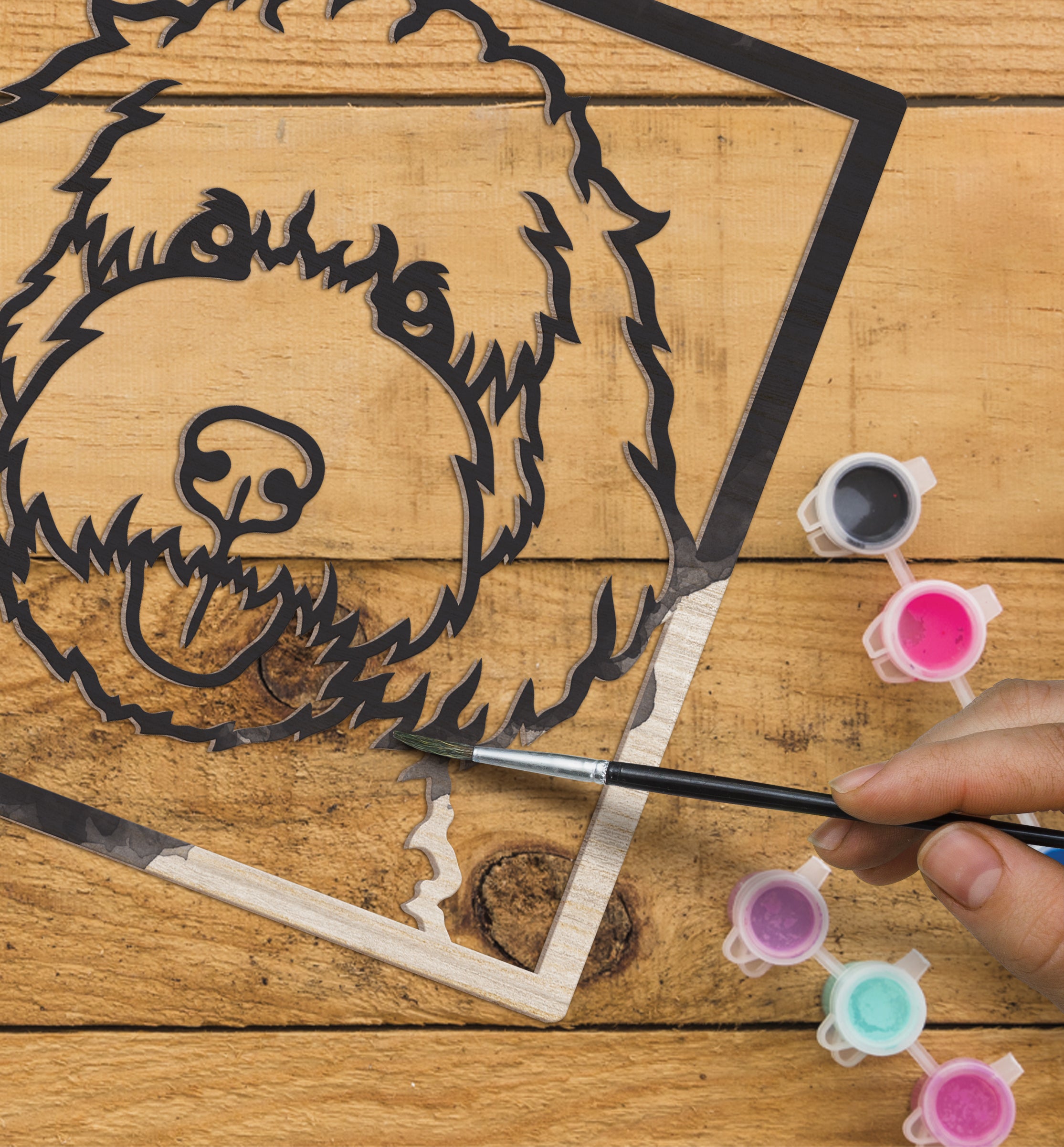 Doodle dog wooden art kit, Doodle dog craft kit for kids, Wooden dog painting set, DIY pet art kit, Layered doodle dog wood art, Fluffy dog wall décor, Kids doodle dog craft activity, Dog lover craft gift, Creative dog project.