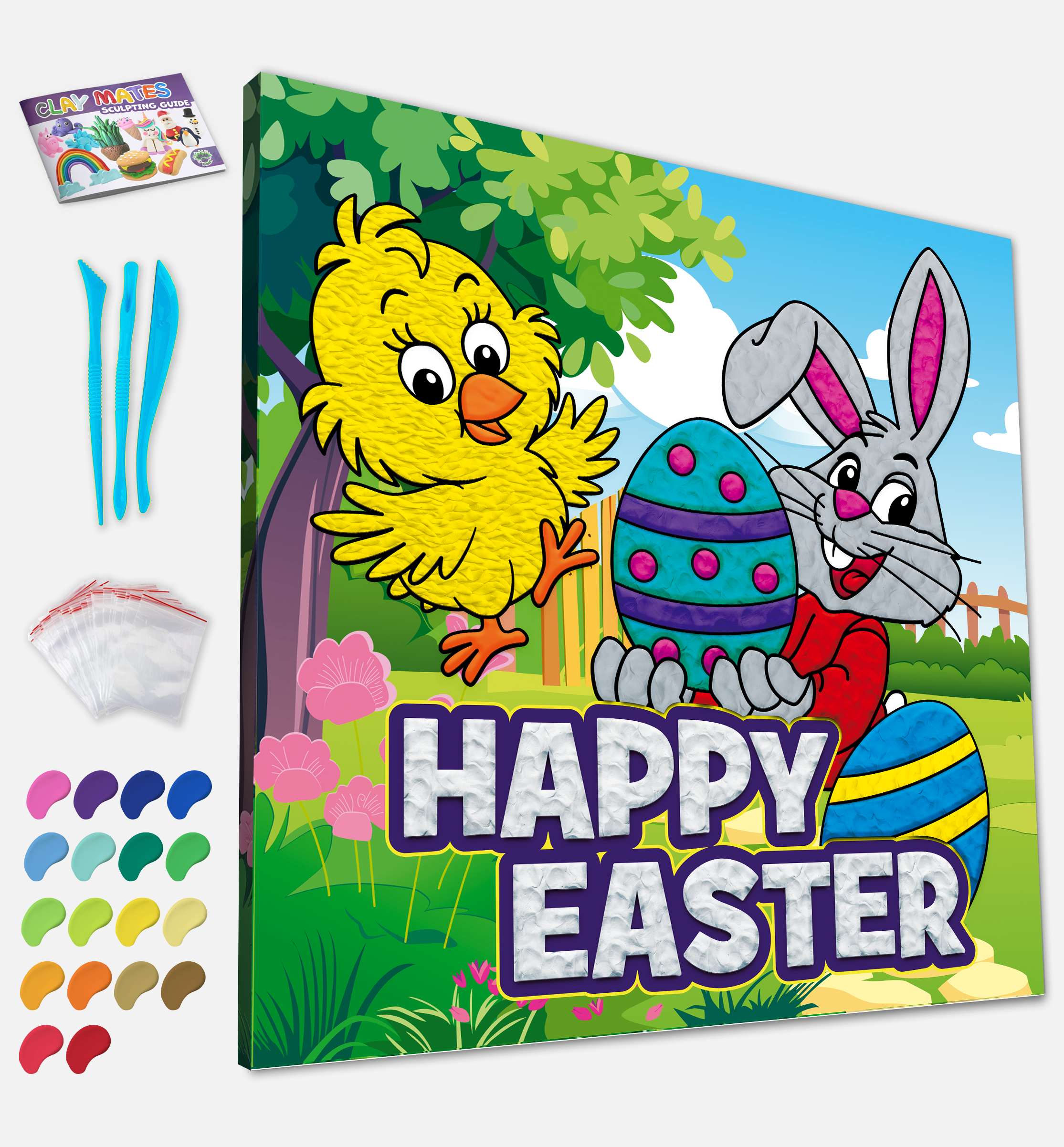 Easter Chick and Bunny Clay Painting 30x30 cm